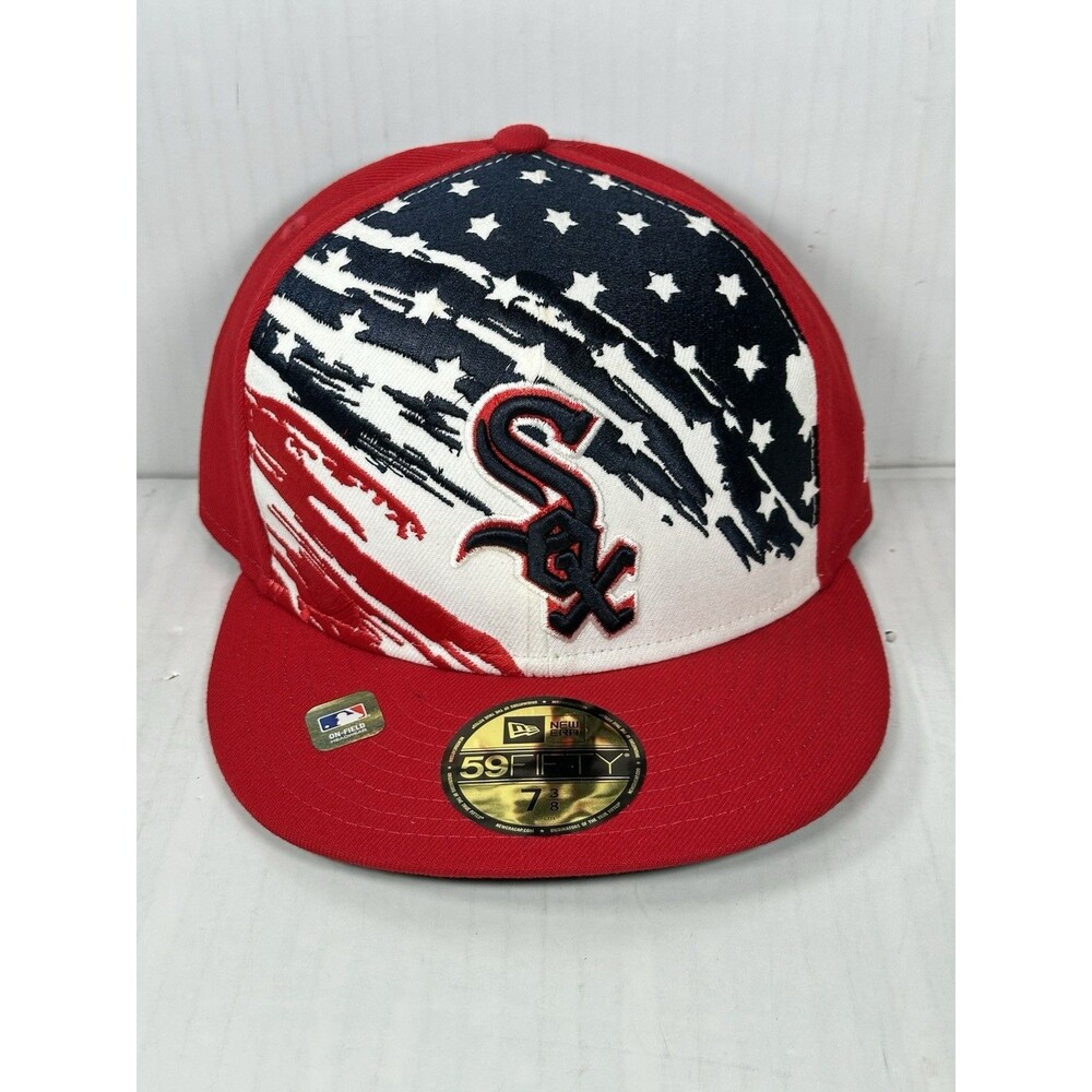 Size 7 3/8 New Era Chicago White Sox 59FIFTY July 4th Red/Blue Fitted Hat Cap